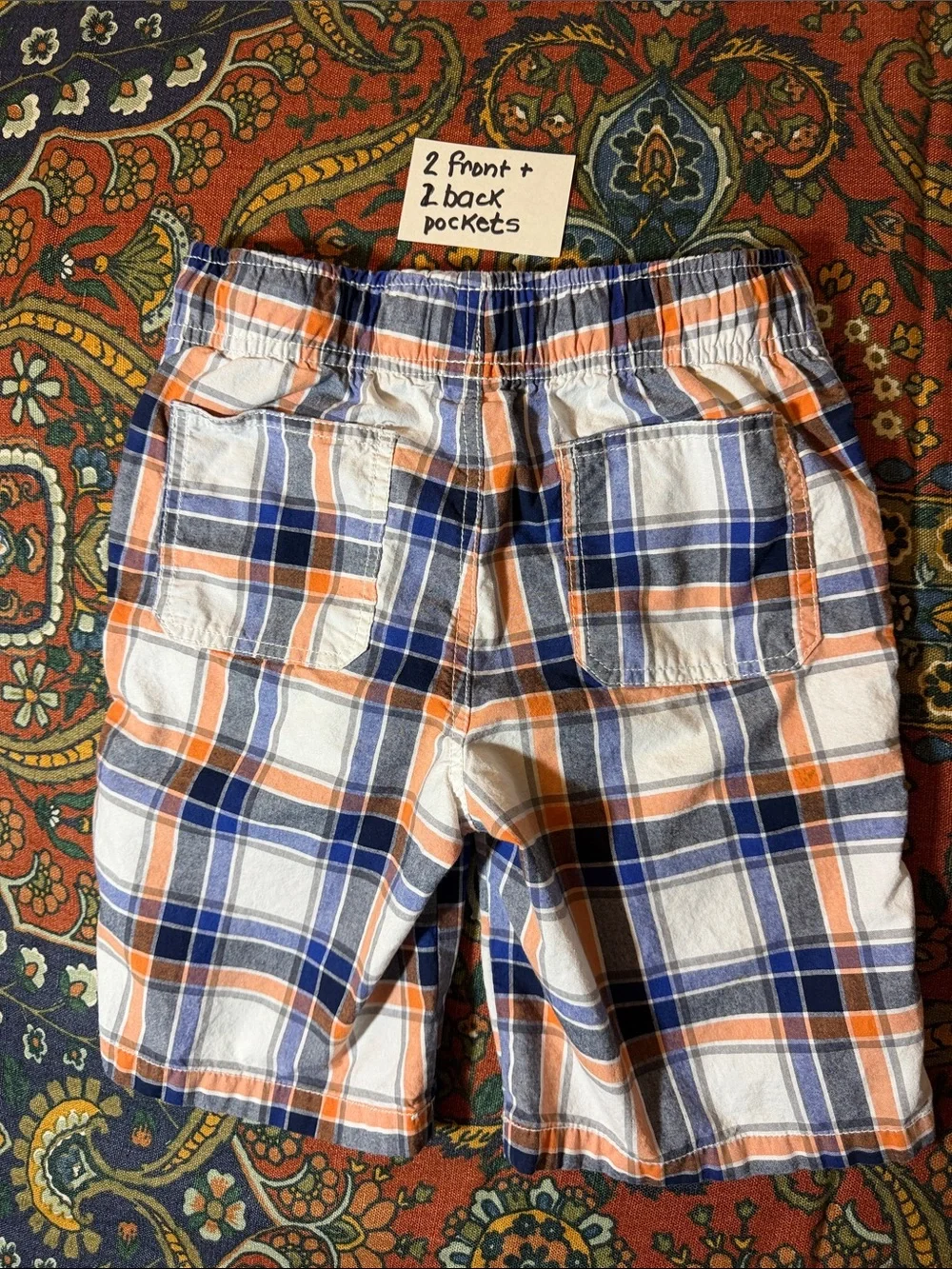 Gymboree Plaid Pull-On Shorts - Navy & Orange Plaid (2) pairs bundle 100% cotton